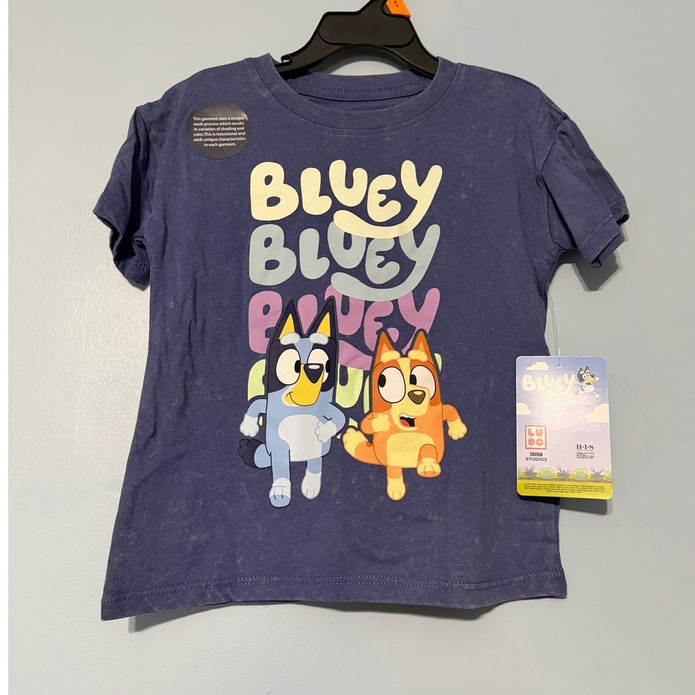 Bluey Size 4T Bingo Graphic T-Shirt Kids Blue Purple Mineral Wash 2378